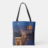 De Brug van de ketting en Volledige Maan bij nacht Tote Bag (Achterkant)