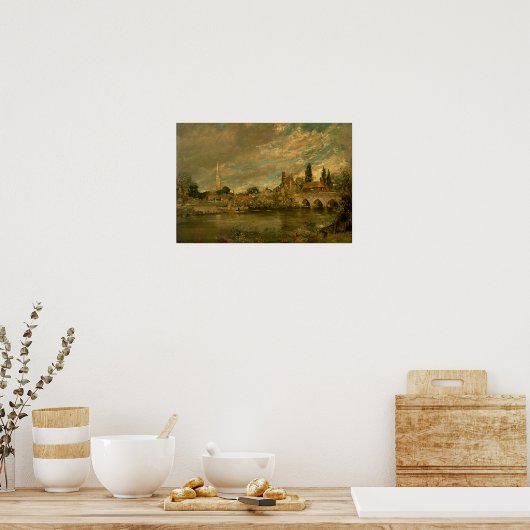 De brug van Harnham en de kathedraal van Salisbury Poster (Keuken)