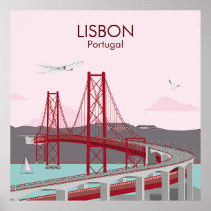 De brug van Lissabon over de Tagus in  stijl Poster