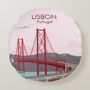De brug van Lissabon over de Tagus in stijl Rond Kussen