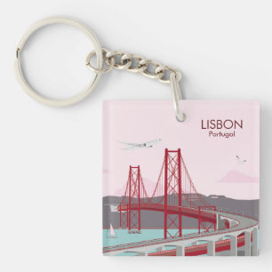 De brug van Lissabon over de Tagus in stijl Sleutelhanger