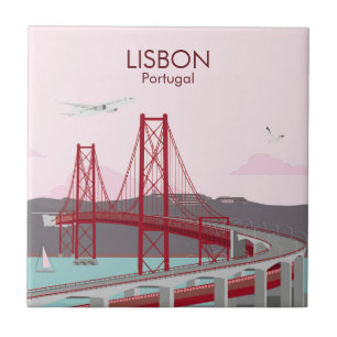 De brug van Lissabon over de Tagus in  stijl Tegeltje