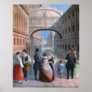 De brug van Sighs, Venetië, gegraveerd door Brize Poster