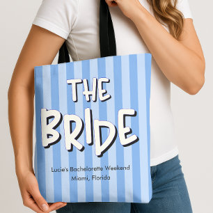 De bruid blauwe strepen vrijgezellenfeest tote bag