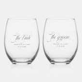 De bruid De bruidegom Elegant Black Typography Wijnglas Zonder Voet (Voorkant)