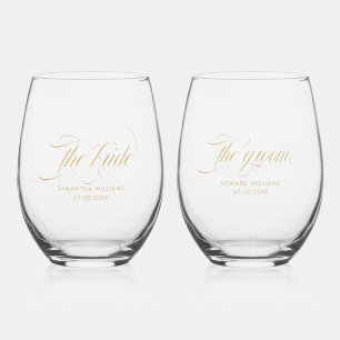 De bruid De bruidegom Elegant Goud Script Typograf Wijnglas Zonder Voet