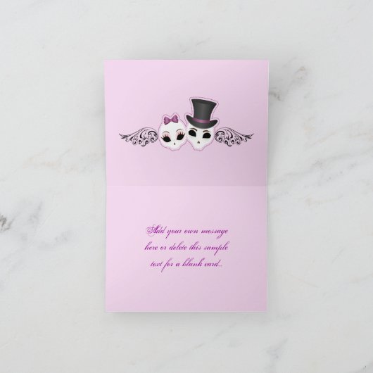 De bruid & de Bruidegom Skullies (Viooltje) Bedankkaart (Binnen)