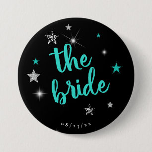 De Bruid Disco Bachelorette Teal ID925 Ronde Button 7,6 Cm