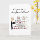 De bruid en bruidegom sneden de bruidstaart. geluk kaart (Gele Bloem)