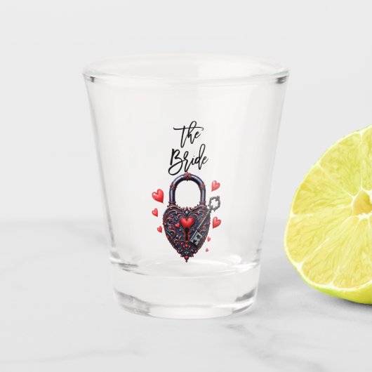 De Bruid Goth Hart Slot en Sleutel Shot Glas (Voorkant)
