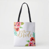 De bruid Goud Moderne tekst Kleurrijke bloemige ac Tote Bag (Voorkant)