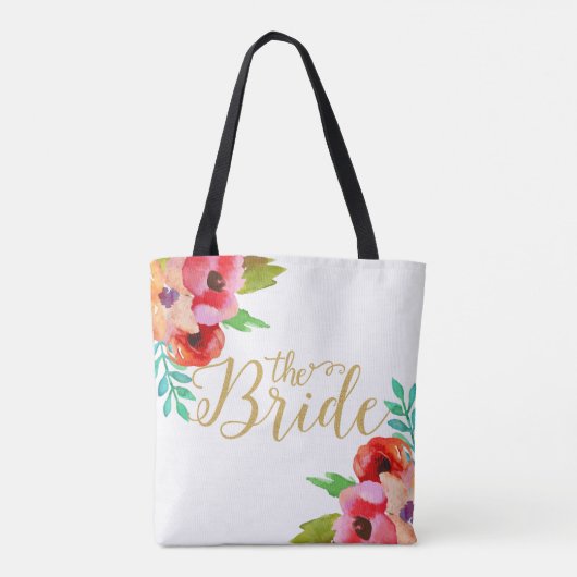 De bruid Goud Moderne tekst Kleurrijke bloemige ac Tote Bag (Achterkant)