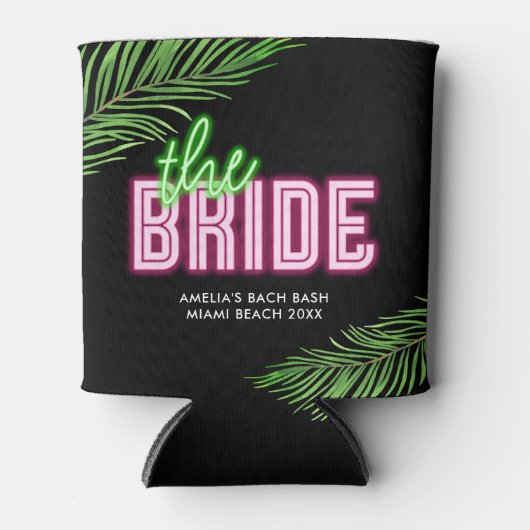 De bruid groen & roze tropische strand blikjeskoeler (Voorkant)