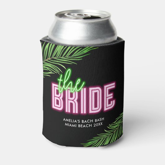 De bruid groen & roze tropische strand blikjeskoeler (Blikje Achterkant)