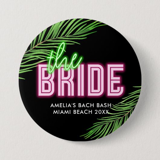 De bruid groen & roze tropische strand ronde button 7,6 cm (Voorkant)