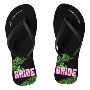 De bruid groen & roze tropische strand teenslippers