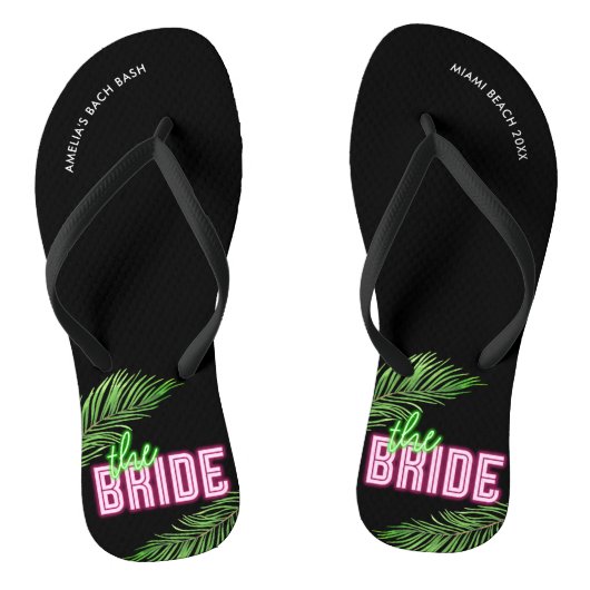 De bruid groen & roze tropische strand teenslippers (Voetbed)