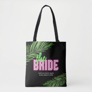 De bruid groen & roze tropische strand tote bag