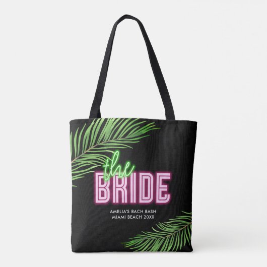 De bruid groen & roze tropische strand tote bag (Achterkant)