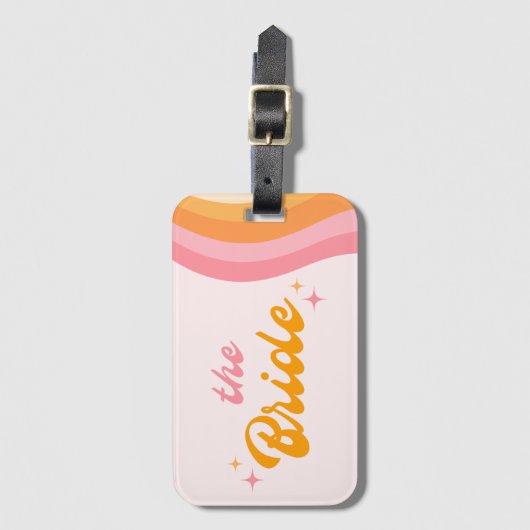 De bruid Groovy Roze & Sinaasappel Bagagelabel (Voorkant (verticaal))