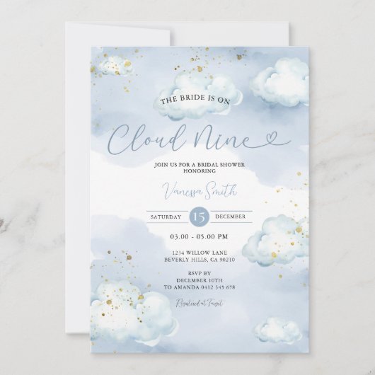 De Bruid is Cloud Nine Bruidsfeest Goud Glitters Kaart (Voorkant)