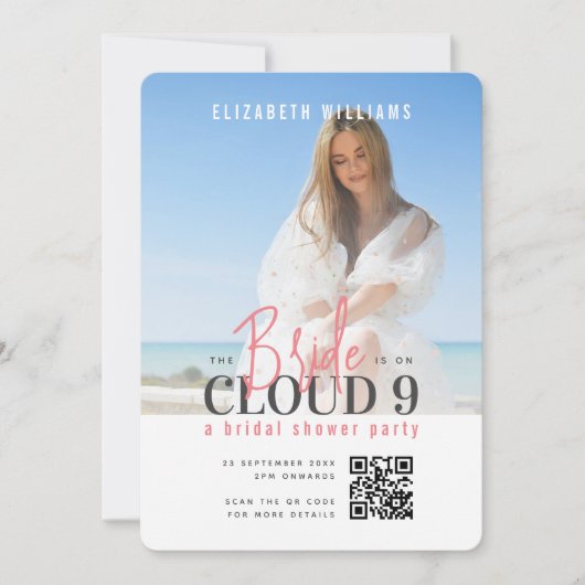 De bruid is op Cloud 9 QR Code Vrijgezellenfeest Kaart (Voorkant)