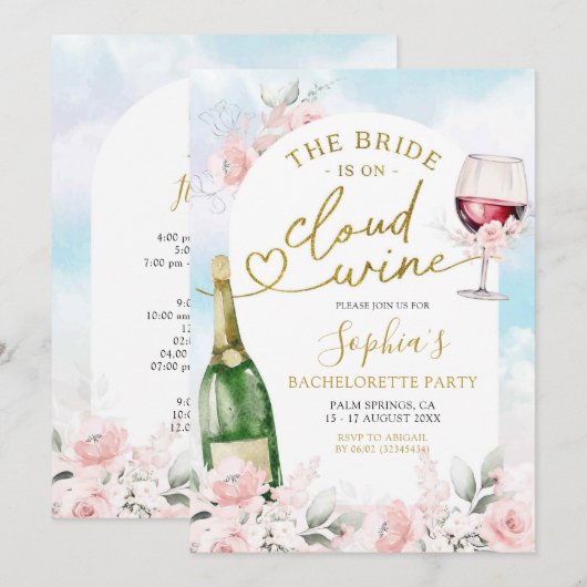 De bruid is op Cloud Wine Bachelorette route Kaart (Voorkant / Achterkant)