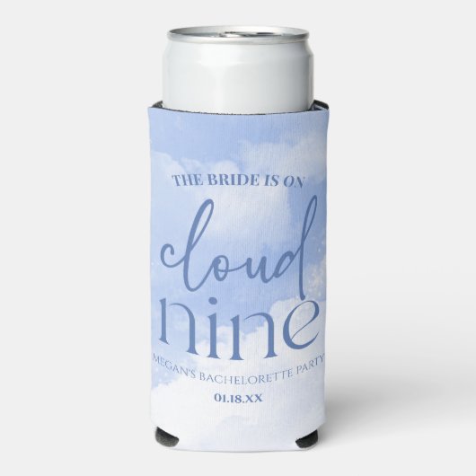 De bruid is op wolk negen blauwe vrijgezellenfeest seltzer blikjeskoeler (Seltzer Voorkant)