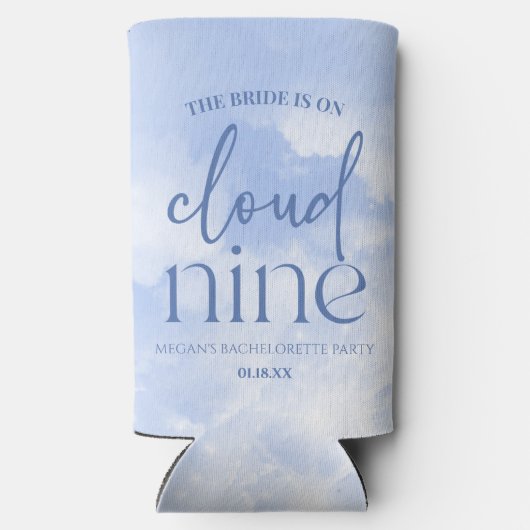 De bruid is op wolk negen blauwe vrijgezellenfeest seltzer blikjeskoeler (Achterkant)