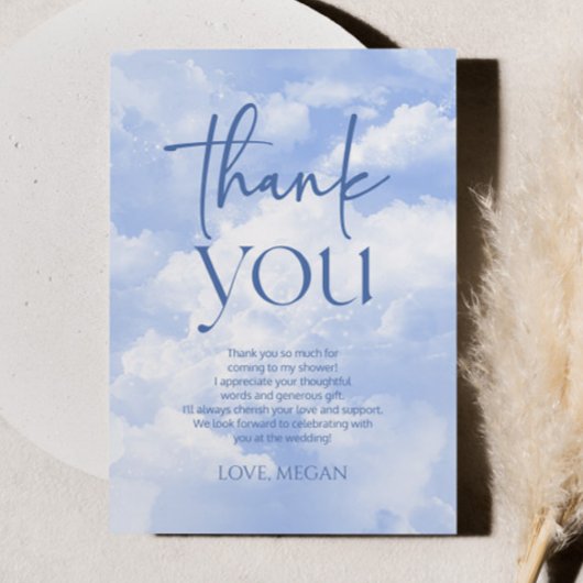 De bruid is op wolk negen bruidsfeest bedankkaart