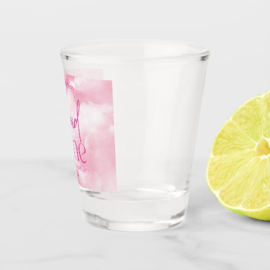 De bruid is op wolk negen roze vrijgezellenfeest shot glas (Rechts)