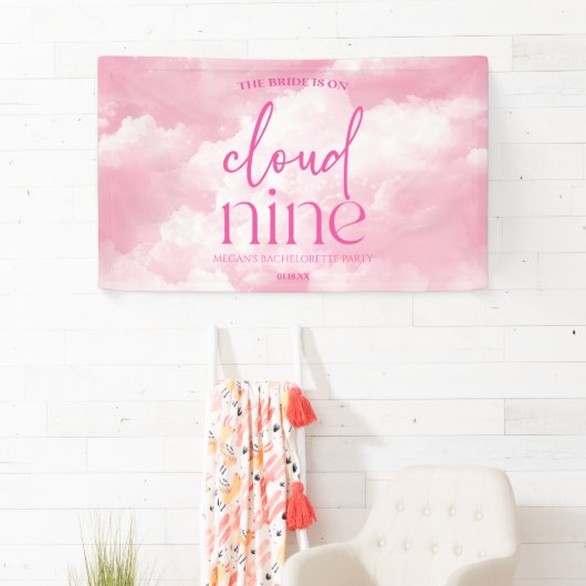 De bruid is op wolk negen roze vrijgezellenfeest spandoek (Insitu)