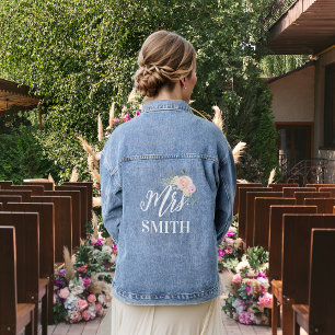 De bruid Mrs. Pink Bloemen Boeket Denim Jacket