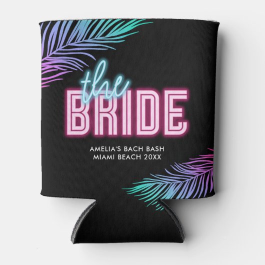 De bruid Neon Blue & Pink Tropical Bach Blikjeskoeler (Voorkant)