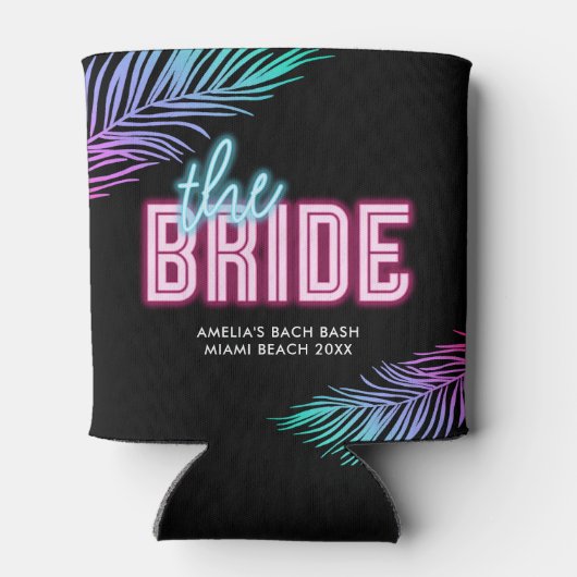 De bruid Neon Blue & Pink Tropical Bach Blikjeskoeler (Achterkant)