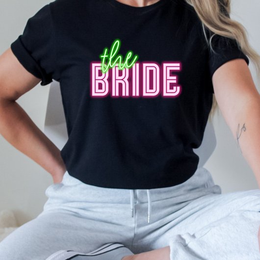 De bruid Neon Green & Pink Tropical Bach T-shirt