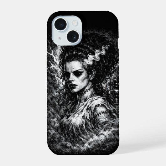 De bruid van Frankenstein — Herrezen door BurnsInH iPhone 15 Case (Achterkant)