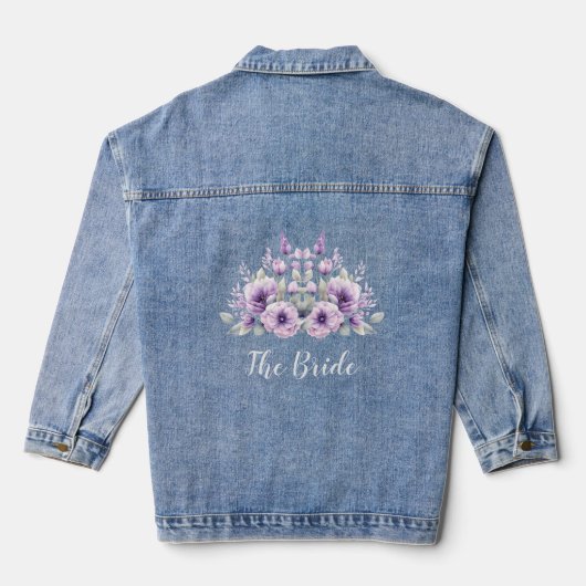 De bruid Waterverf Paarse Bloemen Denim Jasje Denim Jacket (Achterkant)
