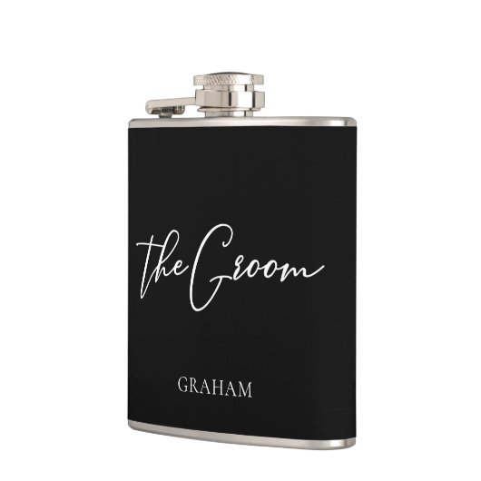 De bruidegom chique zwart wit bruiloft moderne dou heupfles (Links)