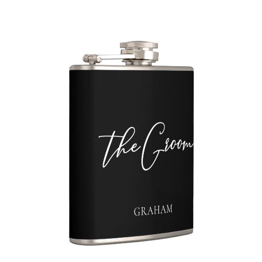 De bruidegom chique zwart wit bruiloft moderne dou heupfles (Rechts)