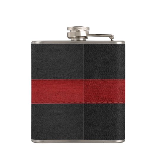 De bruidegom mannelijke rode & zwarte lederen text heupfles (Achterkant)