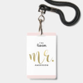 De Bruidegom Mijnheer Goud Trouwfeest VIP Pas Badg Badge (Achterkant met lanyard)