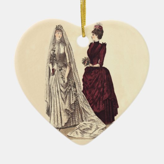 De bruidparty's van het huwelijk en bruidsmeisje keramisch ornament (Voorkant)