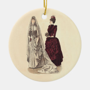 De  bruidparty's van het huwelijk en bruidsmeisje keramisch ornament