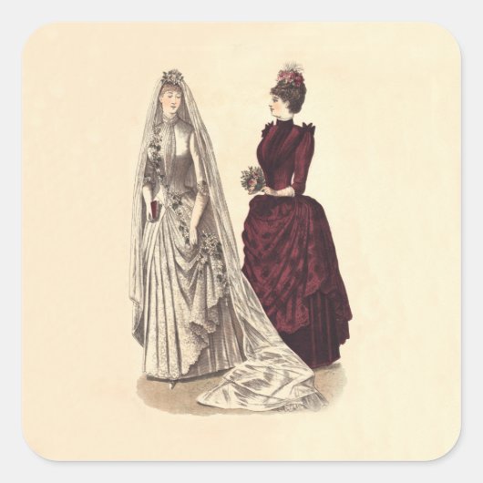 De  bruidparty's van het huwelijk en bruidsmeisje vierkante sticker (Voorkant)