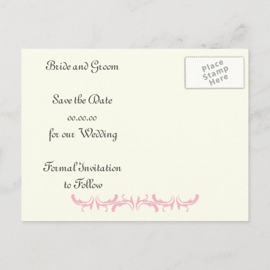 De bruidroze Eiffeltoren van Parijs sparen de Datu Aankondigingskaart (Achterkant)