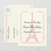 De bruidroze Eiffeltoren van Parijs sparen de Datu Aankondigingskaart (Voorkant / Achterkant)