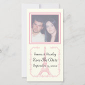 De bruidroze Eiffeltoren van Parijs sparen de Datu Save The Date (Voorkant)