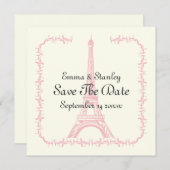 De bruidroze Eiffeltoren van Parijs sparen de Datu Save The Date (Voorkant / Achterkant)