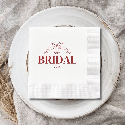 De Bruids Tijdperk | Rode Lint Boog Schets Bruilof Servet